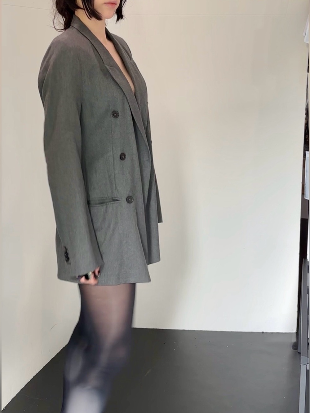 Margiela essentials women’s line 4 Gray Double-Breasted Women's Blazer Jacket - Picture 4 of 7